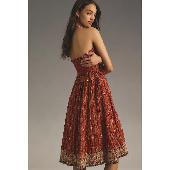 NWT Anthropologie Plenty by Tracy Reese Strapless Smocked Midi Dress $228 XL - Picture 3 of 4